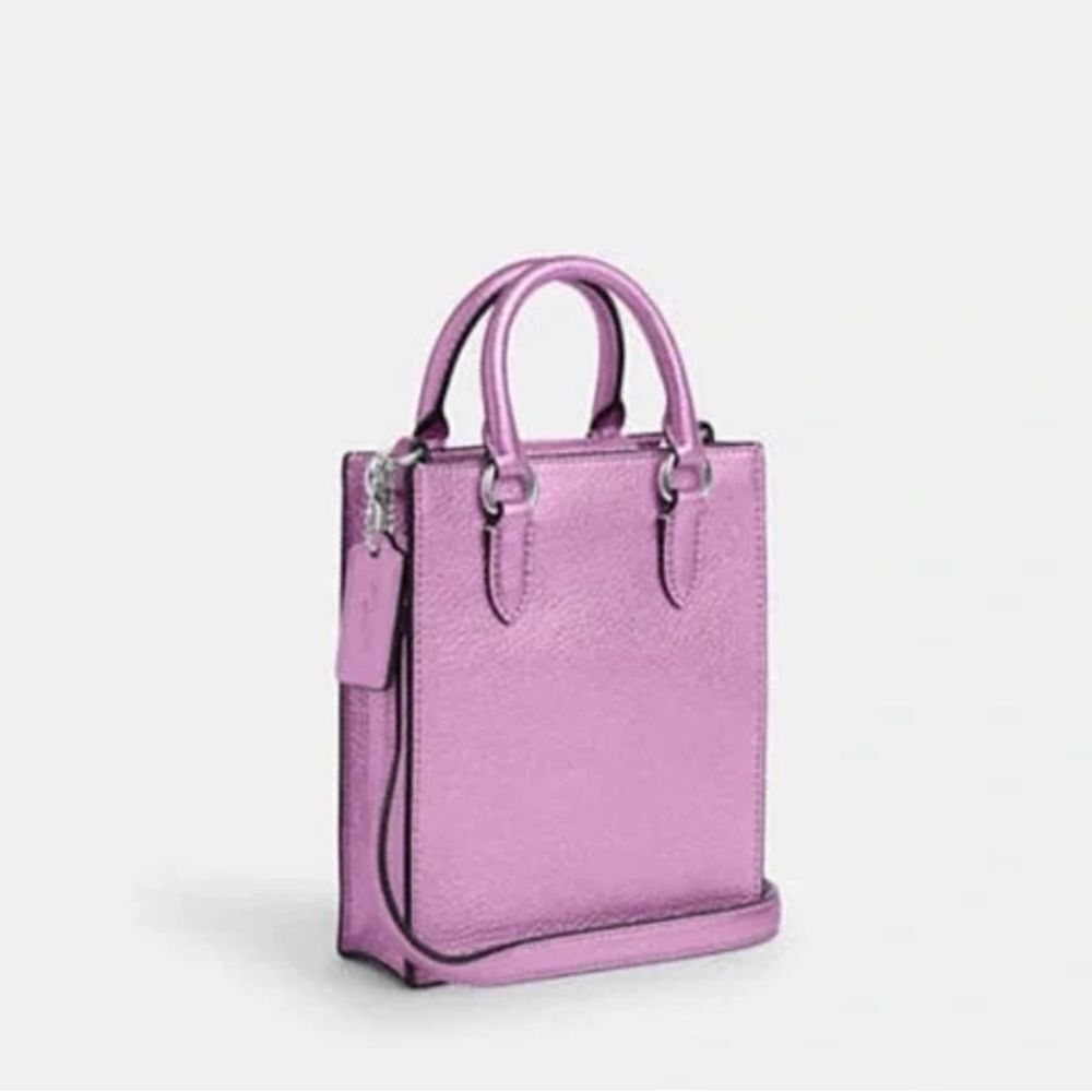 NWT Coach North South Mini Tote Silver / Lilac Metallic - Picture 4 of 7